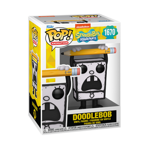 Funko POP! SpongeBob SquarePants #1670 DoodleBob na embalagem original, destacando a figura de DoodleBob com detalhes autênticos, visíveis através de uma janela de plástico transparente.