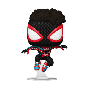 Funko POP! Marvel Spider-Man 2 #976 Miles Morales (Evolved Suit) fora da embalagem, mostrando o design detalhado de Miles Morales com o traje evoluído, pronto para ser exibido na tua coleção de Funko POPs.