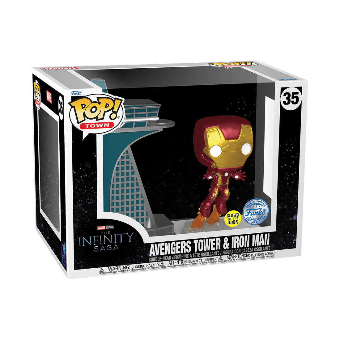 Funko POP! Town Marvel #35 Avengers Tower & Iron Man GITD Exclusivo