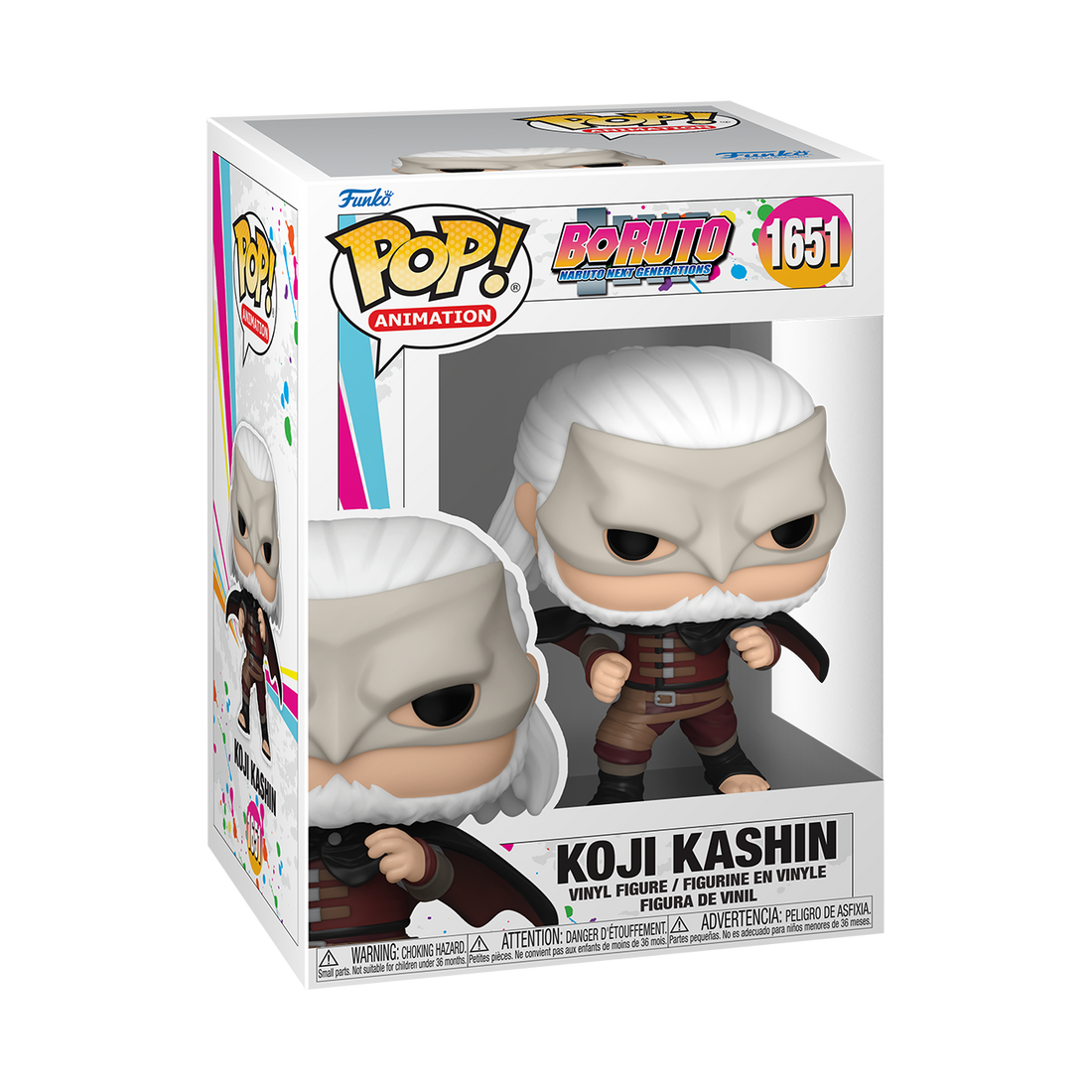 Funko POP! Boruto #1651 Koji Kashin na embalagem original, destacando a figura de Koji Kashin com traje icônico, visíveis através de uma janela de plástico transparente.