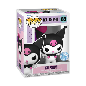 Funko POP! Kuromi #85 Kuromi (with Balloons) na embalagem original, destacando a figura de Kuromi segurando balões coloridos, com o logotipo de Funko POP! e detalhes visíveis através da janela de plástico transparente.