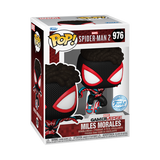 Funko POP! Marvel Spider-Man 2 #976 Miles Morales (Evolved Suit) na embalagem original, destacando a figura de Miles Morales com o traje evoluído, visíveis através de uma janela de plástico transparente.