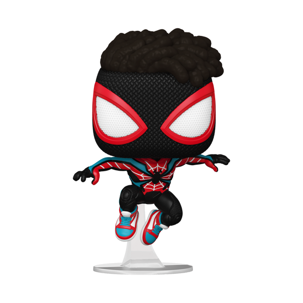 Funko POP! Marvel Spider-Man 2 #976 Miles Morales (Evolved Suit) fora da embalagem, mostrando o design detalhado de Miles Morales com o traje evoluído, pronto para ser exibido na tua coleção de Funko POPs.