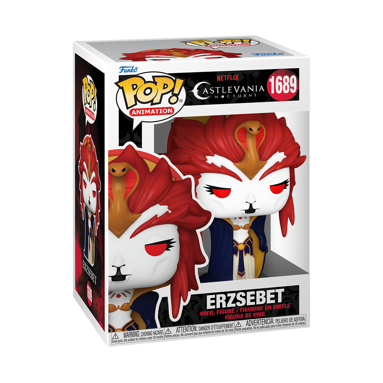 Funko POP! Castlevania: Nocturne #1689 Erzsebet Exclusivo na embalagem original, destacando a figura de Erzsebet com detalhes autênticos, visíveis através de uma janela de plástico transparente.