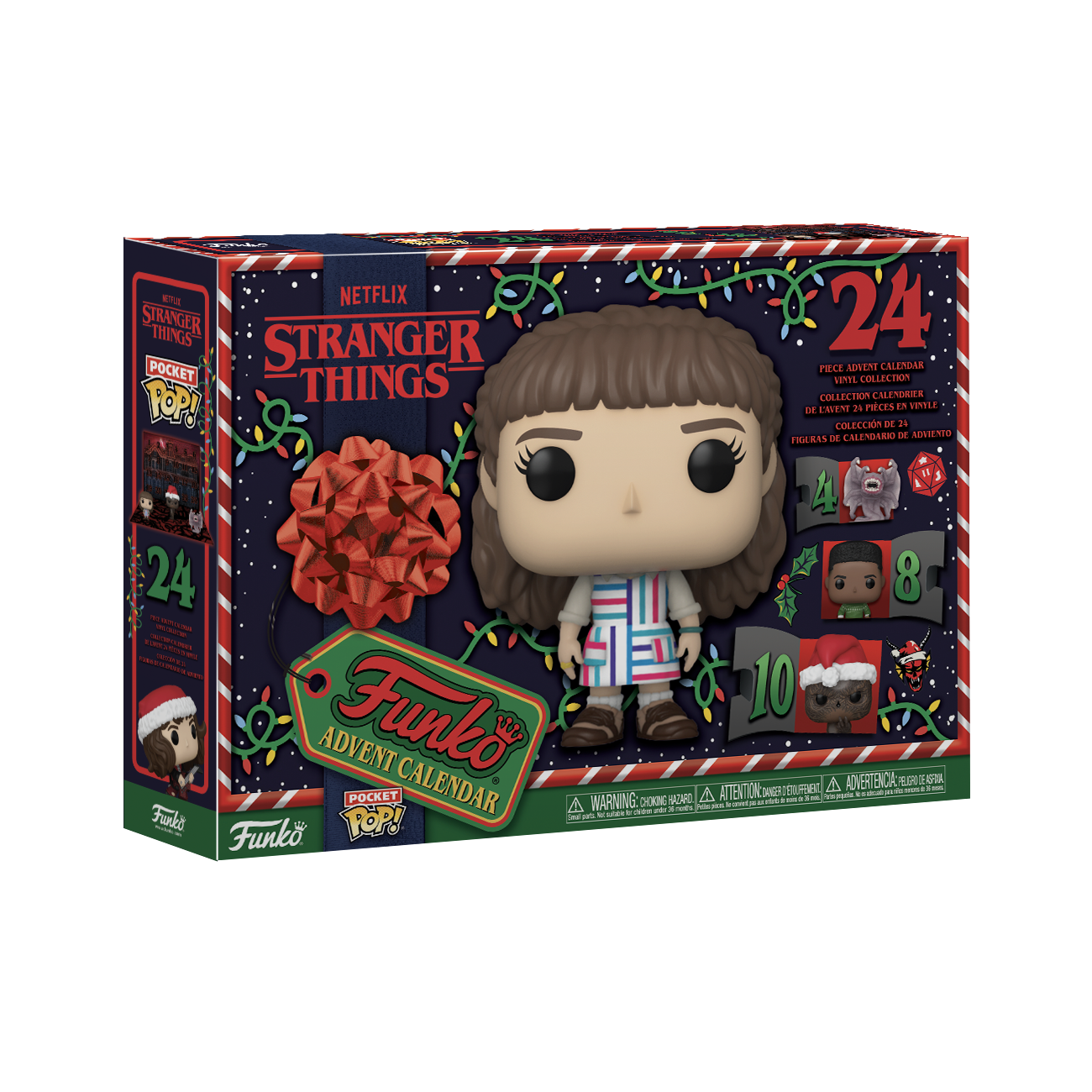 Funko Advent Calendar Stranger Things 2024 fechado, mostrando o design temático de Stranger Things com 24 portas numeradas para abrir.