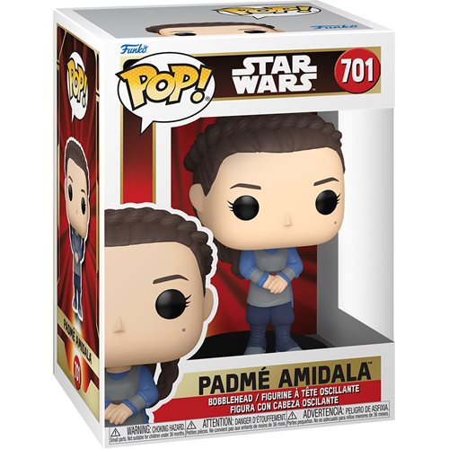 Funko POP! Star Wars: Episode I – The Phantom Menace #701 Padmé Amidala na embalagem original, destacando a figura de Padmé com traje de camponesa de Tatooine, visíveis através de uma janela de plástico transparente.