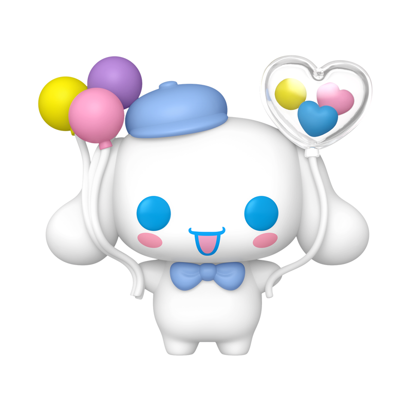 Funko POP! Kuromi #80 Cinnamoroll (with Balloons) Exclusivo fora da embalagem, mostrando o design detalhado de Cinnamoroll segurando balões coloridos, pronto para ser exibido na tua coleção de Funko POPs.