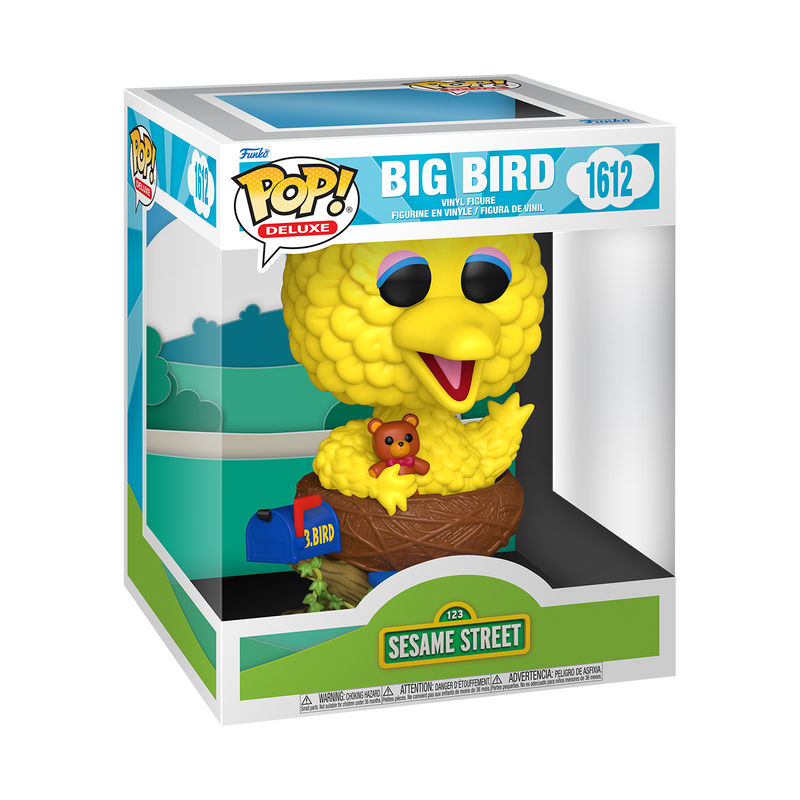 Funko POP! Sesame Street #1612 Big Bird dentro da caixa original, com design e embalagem temática de Sesame Street.
