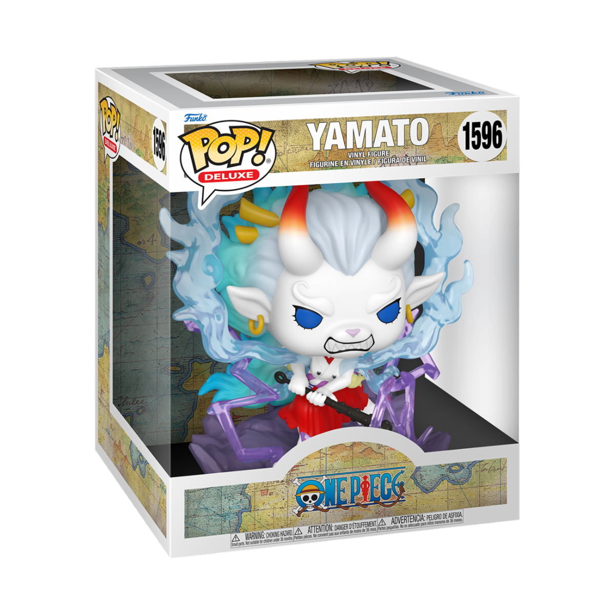 Funko POP! One Piece #1596 Yamato (Beast Form) na embalagem original, destacando a figura de Yamato com detalhes incríveis na sua forma de besta, visíveis através de uma janela de plástico transparente.