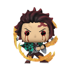 Funko POP! Demon Slayer #1748 Tanjiro Kamado (Sun Breathing) fora da caixa, mostrando Tanjiro em posição de Respiração do Sol com detalhes e expressão determinada.