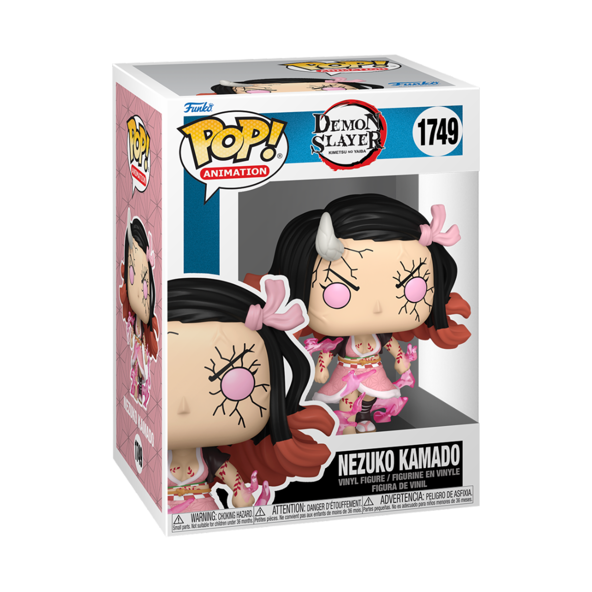 Funko POP! Demon Slayer #1749 Nezuko Kamado (Demon Form) dentro da caixa original, com design e embalagem temática de Demon Slayer.