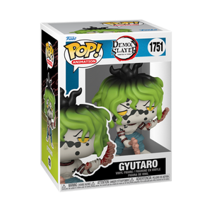 Funko POP! Demon Slayer #1751 Gyutaro dentro da caixa original, com design e embalagem temática de Demon Slayer.