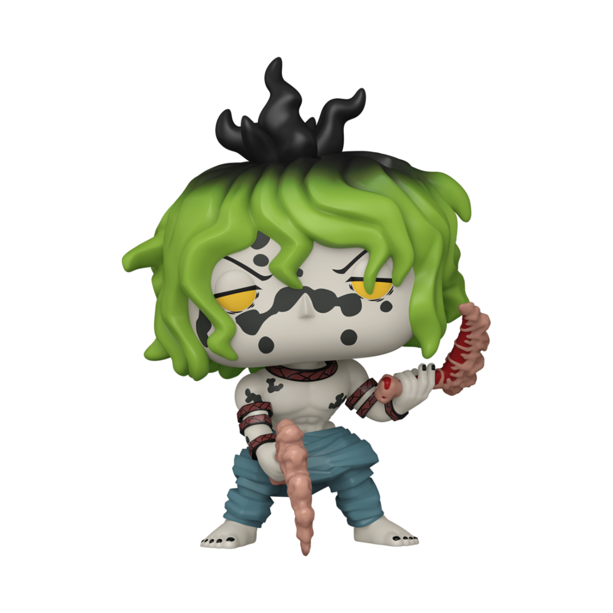 Funko POP! Demon Slayer #1751 Gyutaro fora da caixa, mostrando os detalhes realistas de Gyutaro, com uma expressão intensa e aparência característica