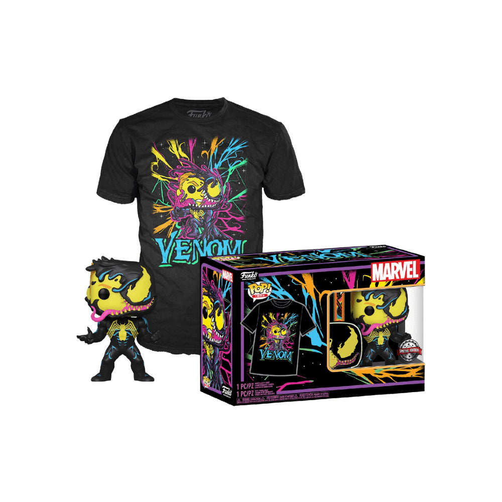 Funko POP & Tee Marvel #869 Venom Eddie Brock Blacklight Exclusivo