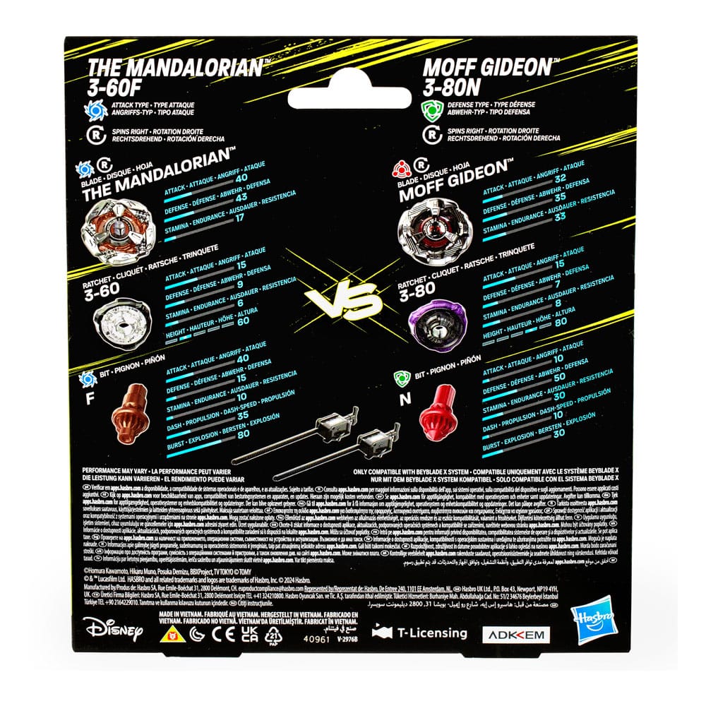 Beyblade X and Star Wars Collab The Mandalorian 3-60F vs. Moff Gideon 3-80N