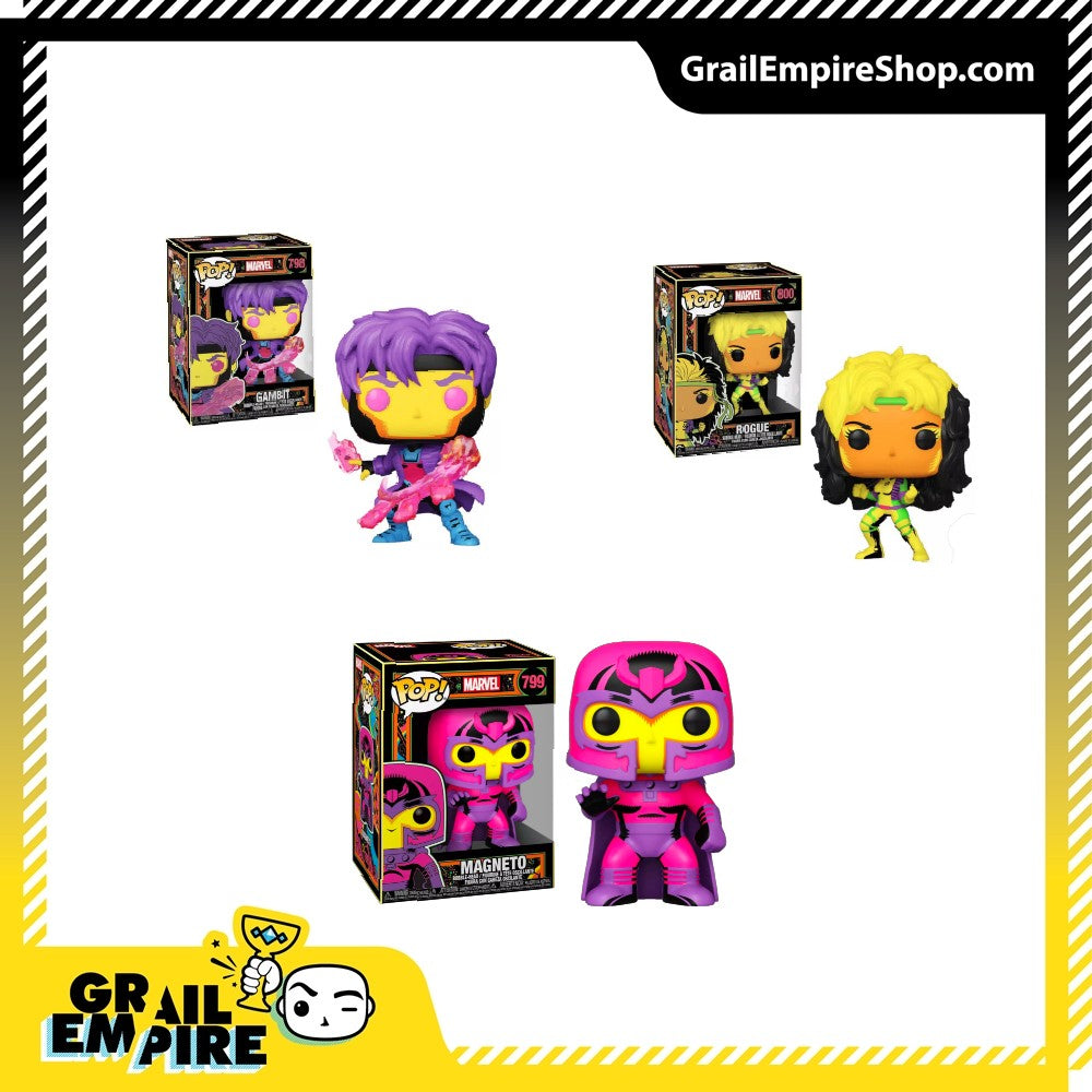 Funko POP! Marvel Blacklight Bundle Gambit Magneto & Rogue -